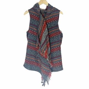 🎄3/$15 Lapis Southwestern Pattern Fringe Hooded Vest M